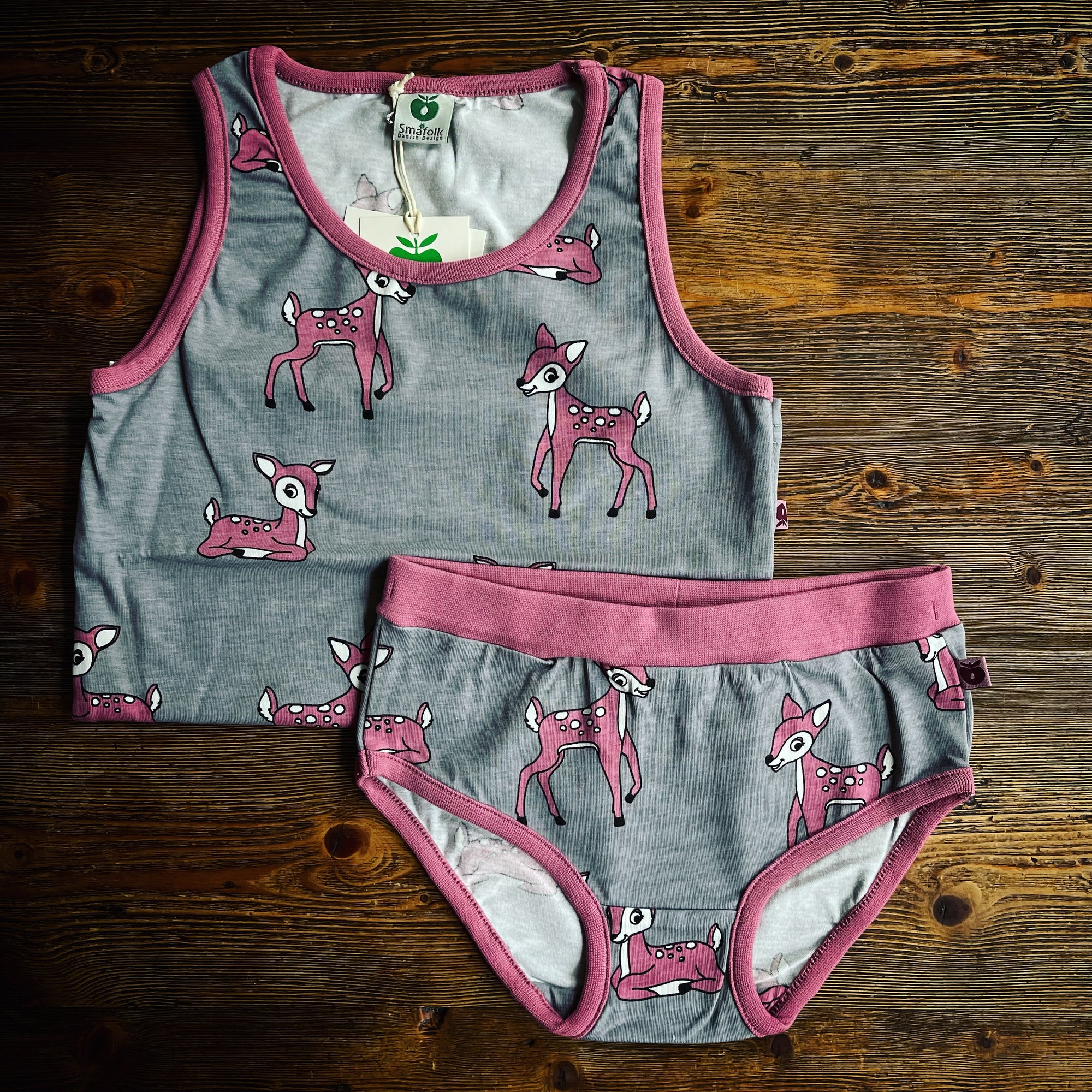 Smafolk - Underwear Grey Pink Fawn Deer - Ondergoed set Hertjes