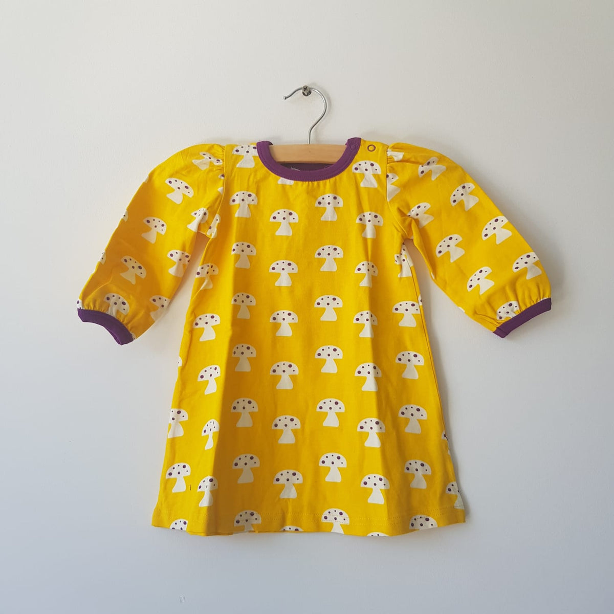 Mini Cirkus - Dress Long Sleeve Mushroom Yellow Purple Jurk Lange Mouwen Paddestoelen Geel