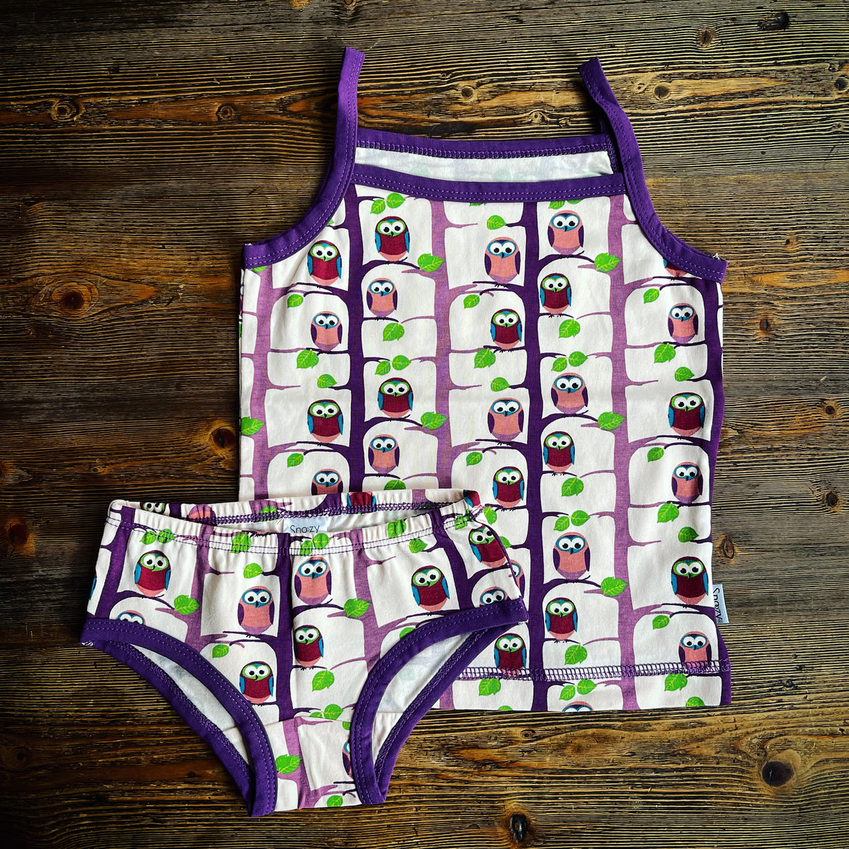 Snoozy - Girl underwear Owl Purple Pink - Ondergoed setje hemd onderbroek uiltjes paars