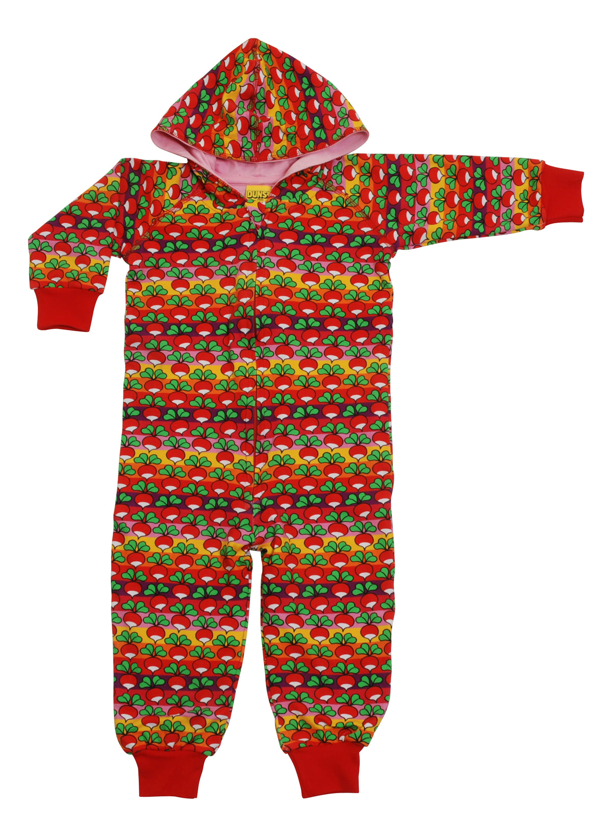 Duns Sweden - Onesie Radish Stripe Poppy Red -  Hooded Suit Radijsjes Rood/Oranje Gestreept