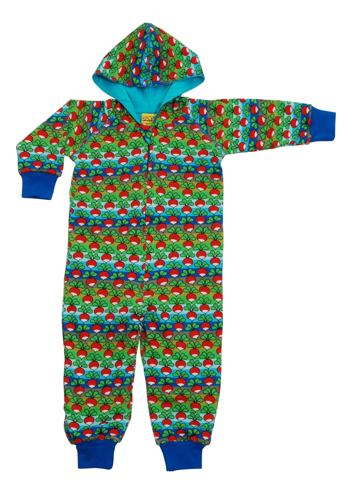 Duns Sweden - Onesie Radish Stripe Blue/Green -  Hooded Suit Radijsjes Blauw Groen Gestreept