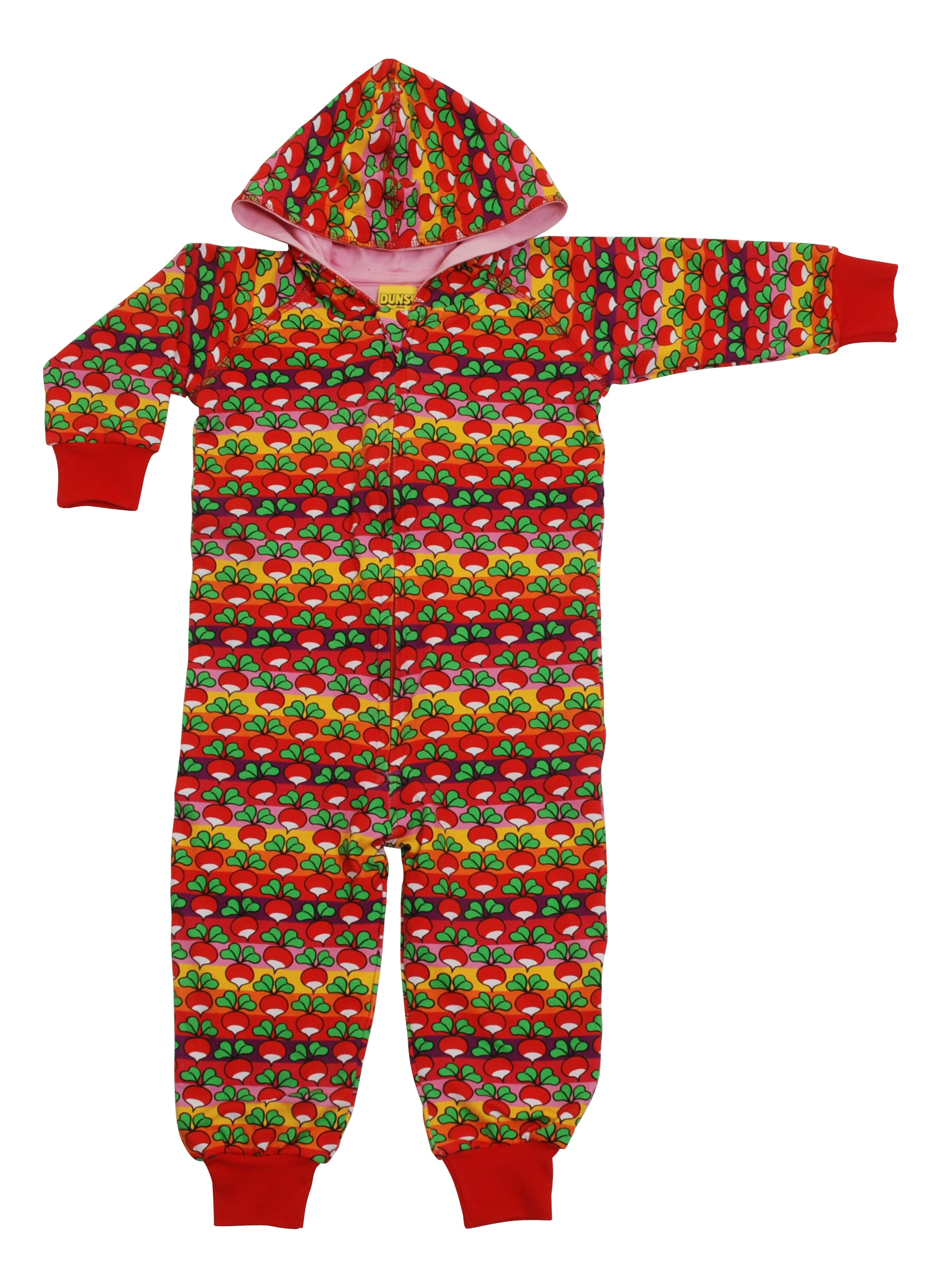 Duns Sweden - Onesie Radish Stripe Poppy Red -  Hooded Suit Radijsjes Rood/Oranje Gestreept