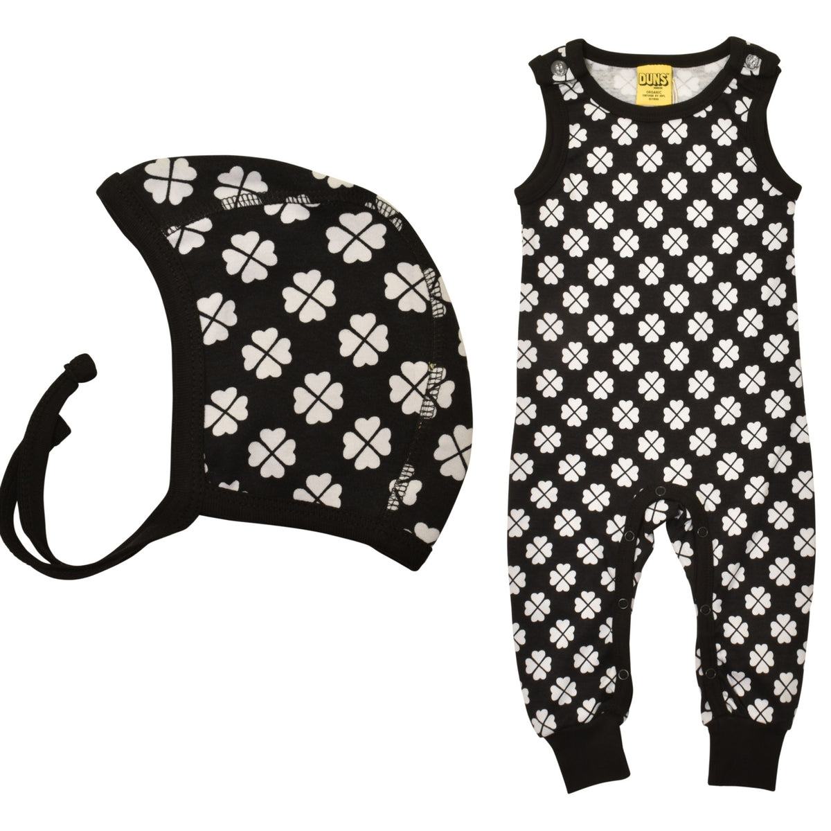 Duns Sweden - SET Dungarees + Babycap Clover Black