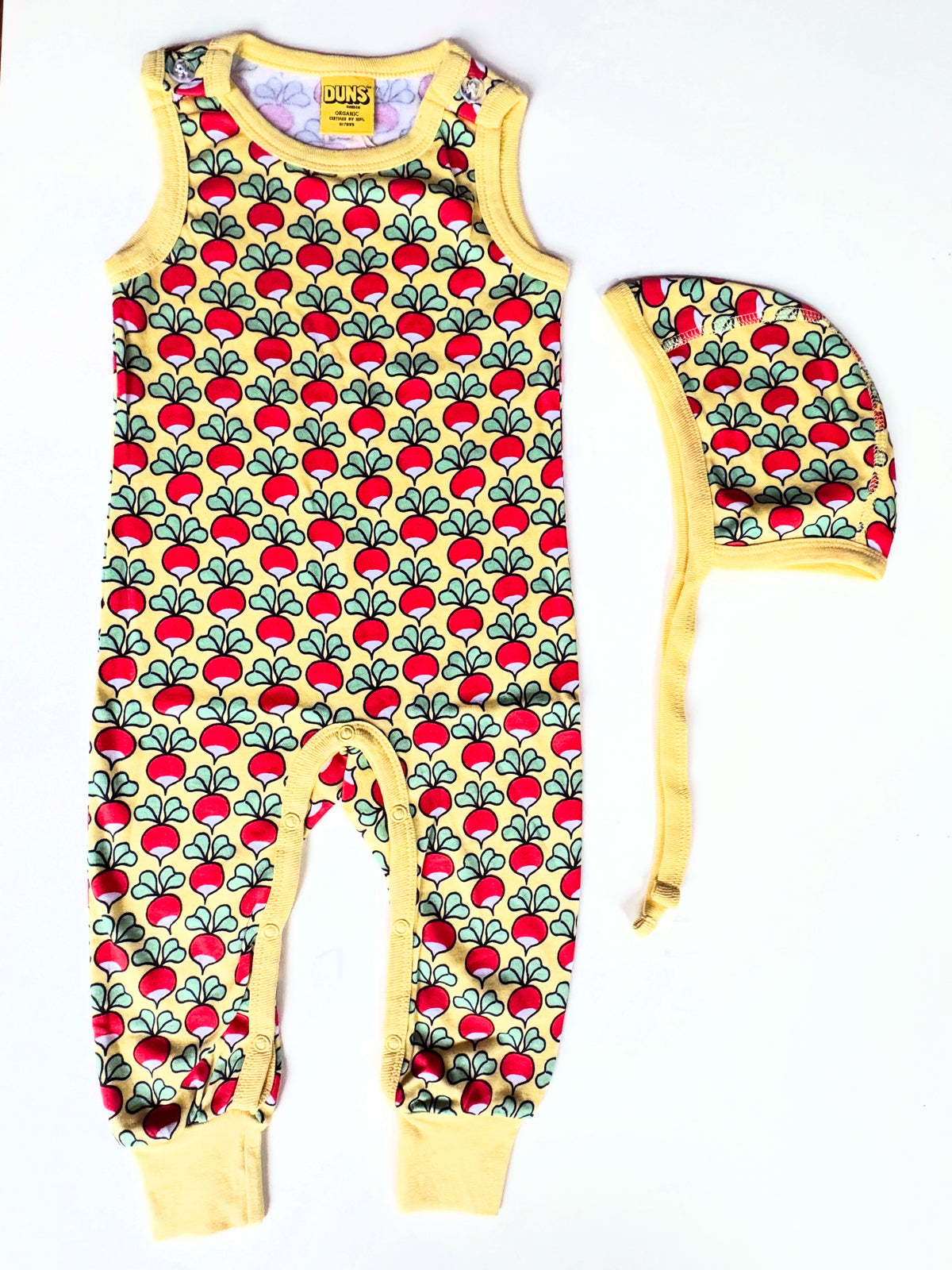 Duns Sweden - Radishes Yellow Cream 세트 던가리 & 보닛