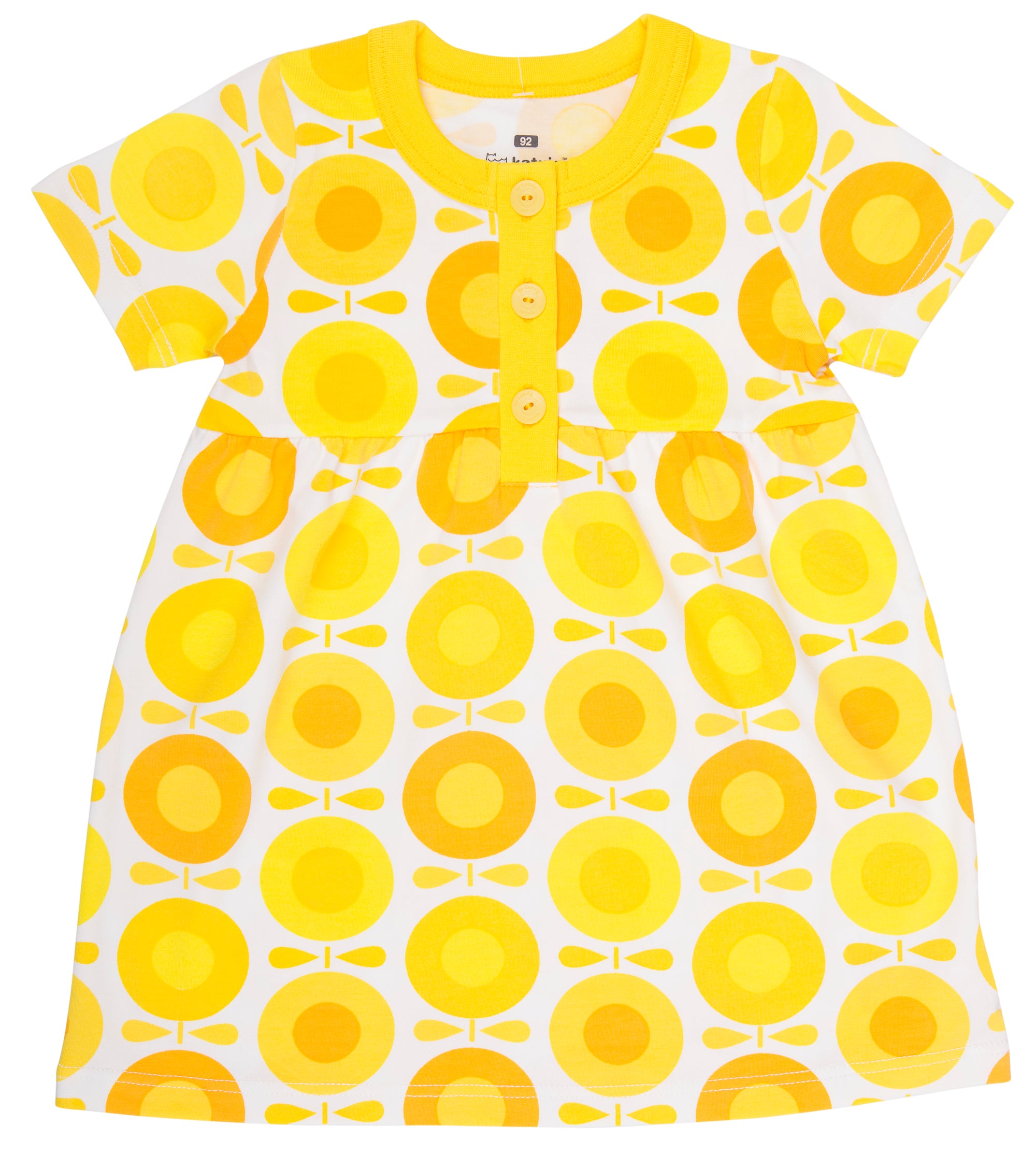 Katvig - Summer Dress Shortsleeve Big Apples Yellow - Zomerjurk korte mouw Appels Zonnebloemen Geel
