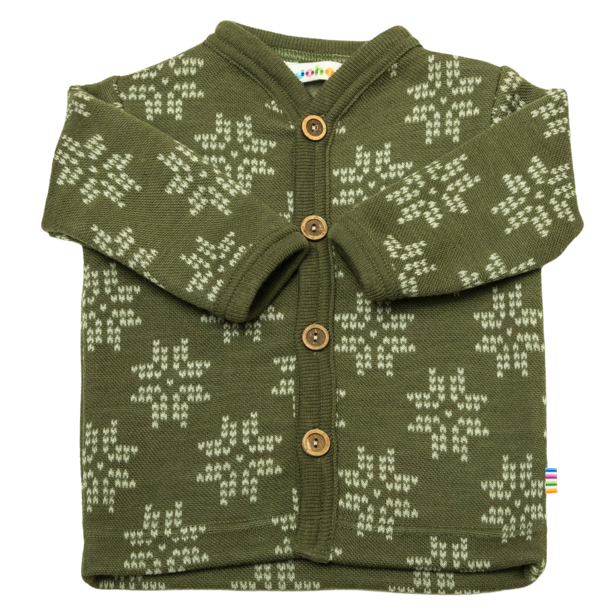 Joha - Wool Knit Jacquard Cardigan Green - Wollen Vest Groen