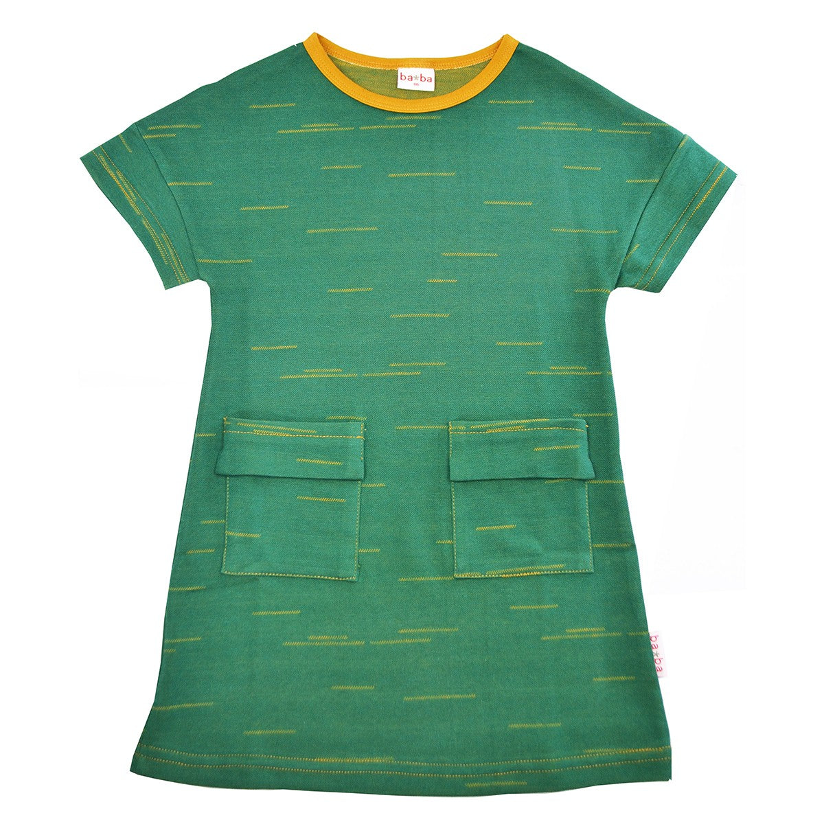 Baba Kidswear - T-Shirt Dress Punto di Roma Strokes - Korte Mouwen jurk Zeegroen