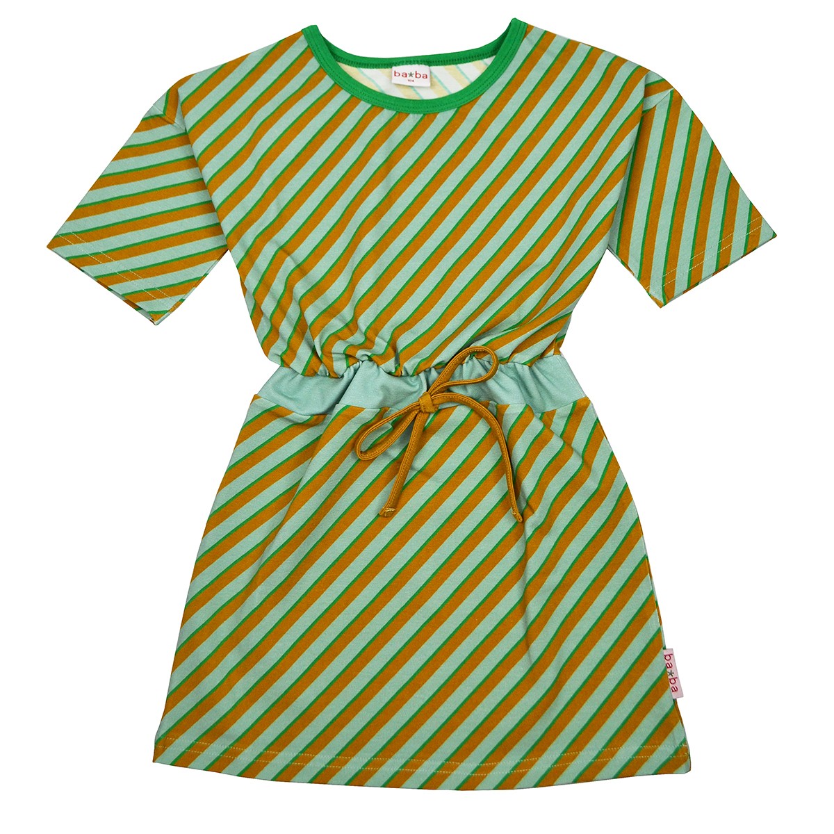 Baba Kidswear - Blanche Dress Diagonal Blue Jersey - Korte Mouwen jurk