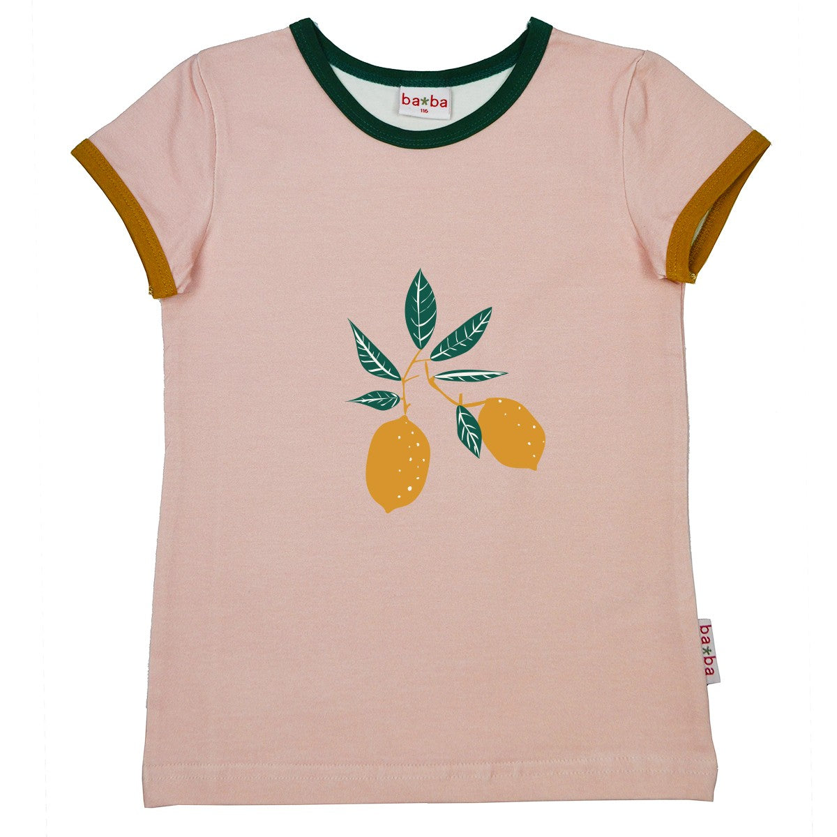 Baba Kidswear - T-shirt Fruit Lemons Peach - Zachtroze met Citroenen