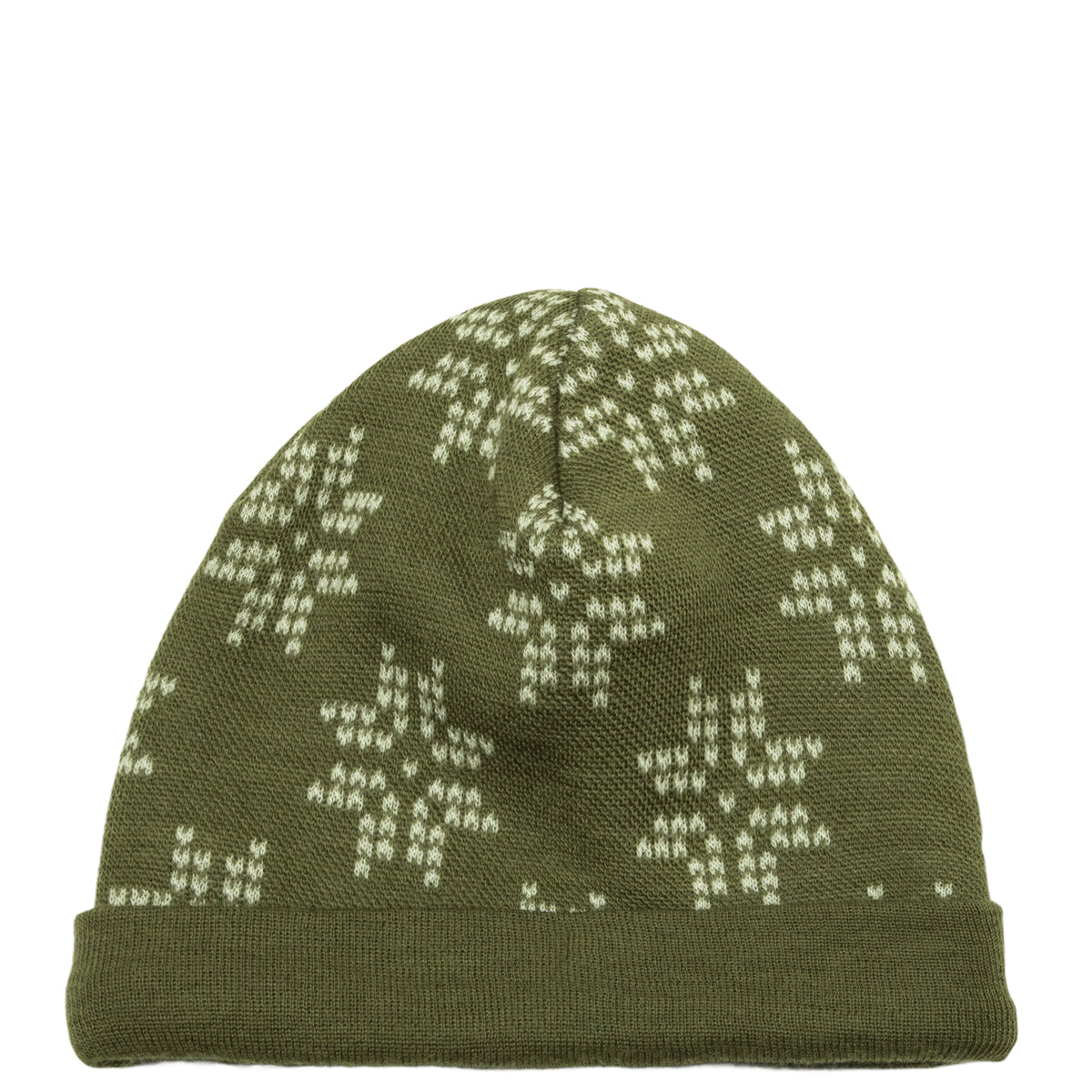 Joha - Wool Knit Jacquard Double Layer Hat Green - Muts Groen