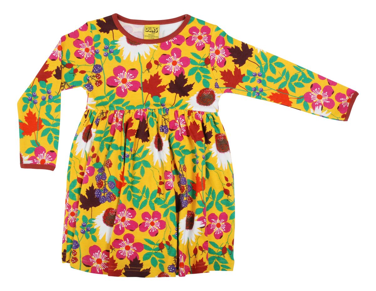 Duns Sweden - Longsleeve Gather Dress Autumn Flowers Yellow