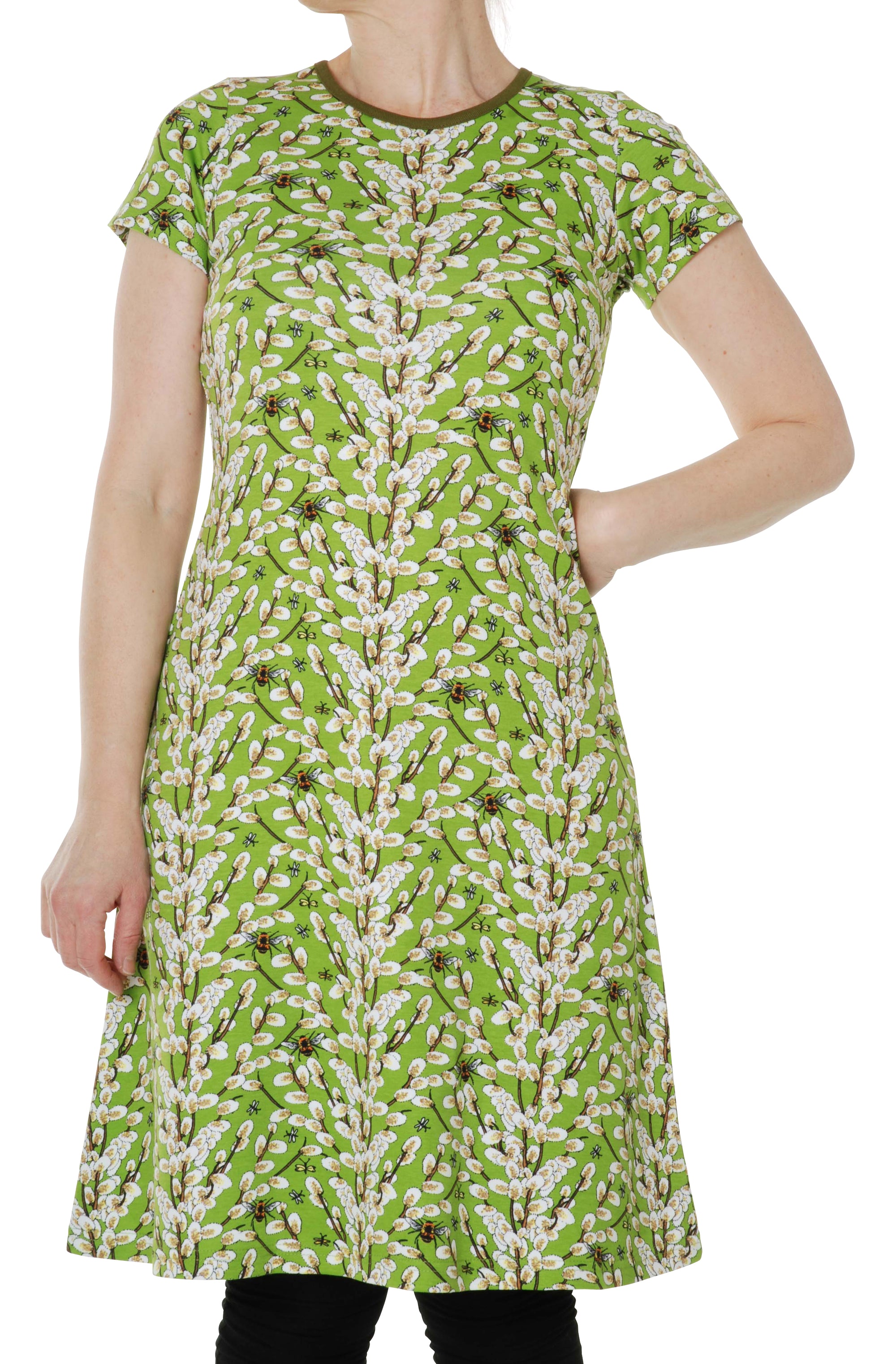 Duns Sweden ADULT - Shortsleeve Dress Salix Willow Wilgenkatjes Greenery