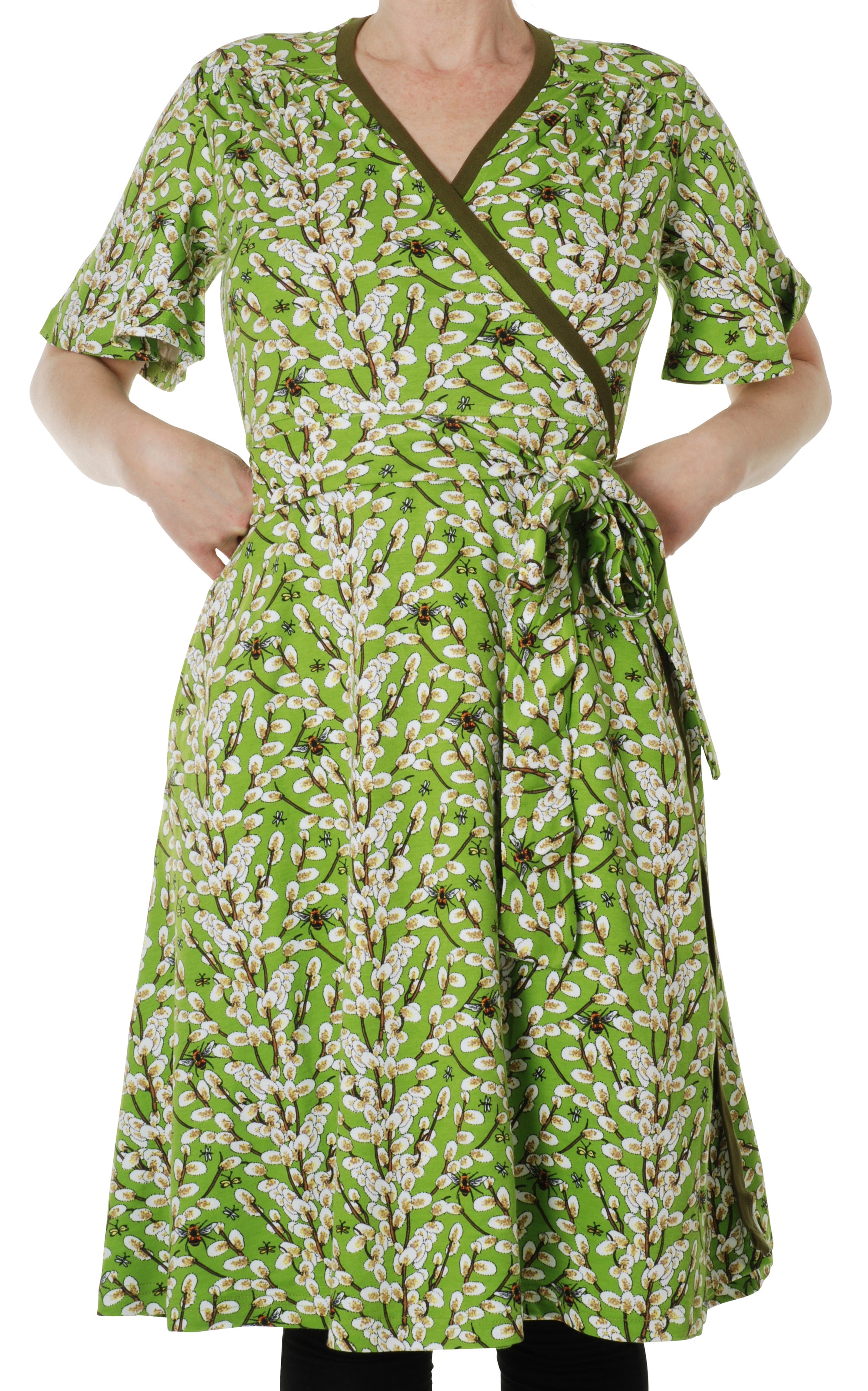 Duns Sweden ADULT - Wrap Shortsleeve Fluttersleeve Dress - Overslag Jurk Korte Vlindermouw Salix Willow Wilgenkatje Greenery