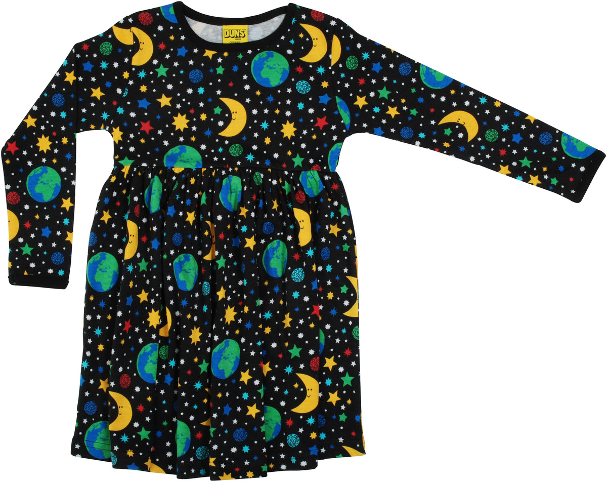 Duns Sweden - Longsleeve Gather Dress Mother Earth Black - Zwierjurk Lange Mouw Sterrenhemel