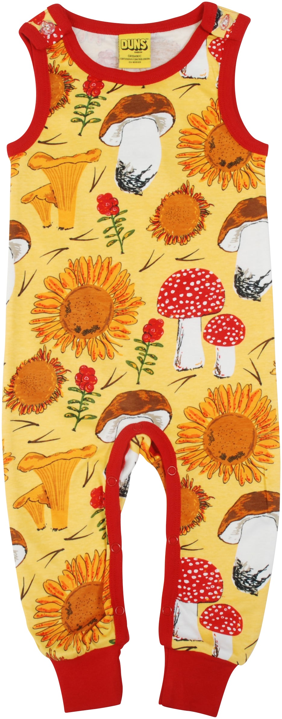 Duns Sweden - Playsuit Sunflower & Mushroom Sunshine Yellow - Mouwloos Pak Zonnebloemen & Paddenstoelen