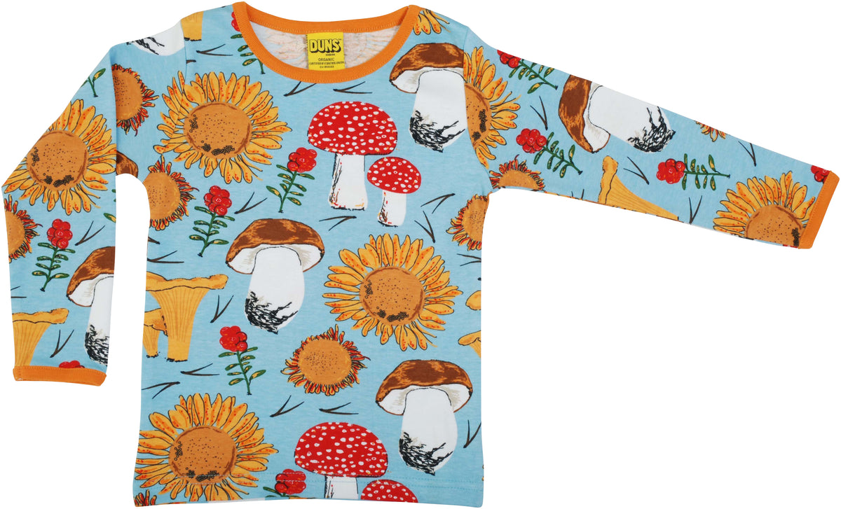 Duns Sweden ADULT Longsleeve Sunflowers &amp; Mushrooms Sky Blue - Lange Mouw Shirt Blauw