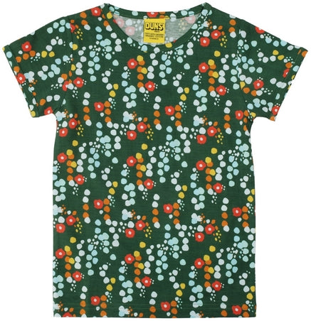 Duns Sweden - T-Shirt Small Flower Green - Shirt Korte Mouw Bloemetjes Groen