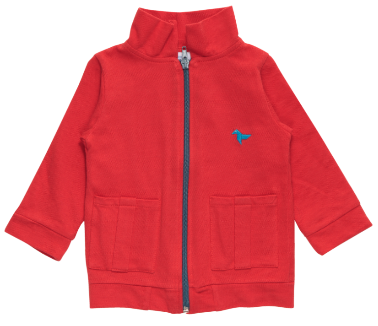This is a Color - Vest Red Polo Blue Zipper Two Pockets Blue Birds - Vest Red with Blue Zipper