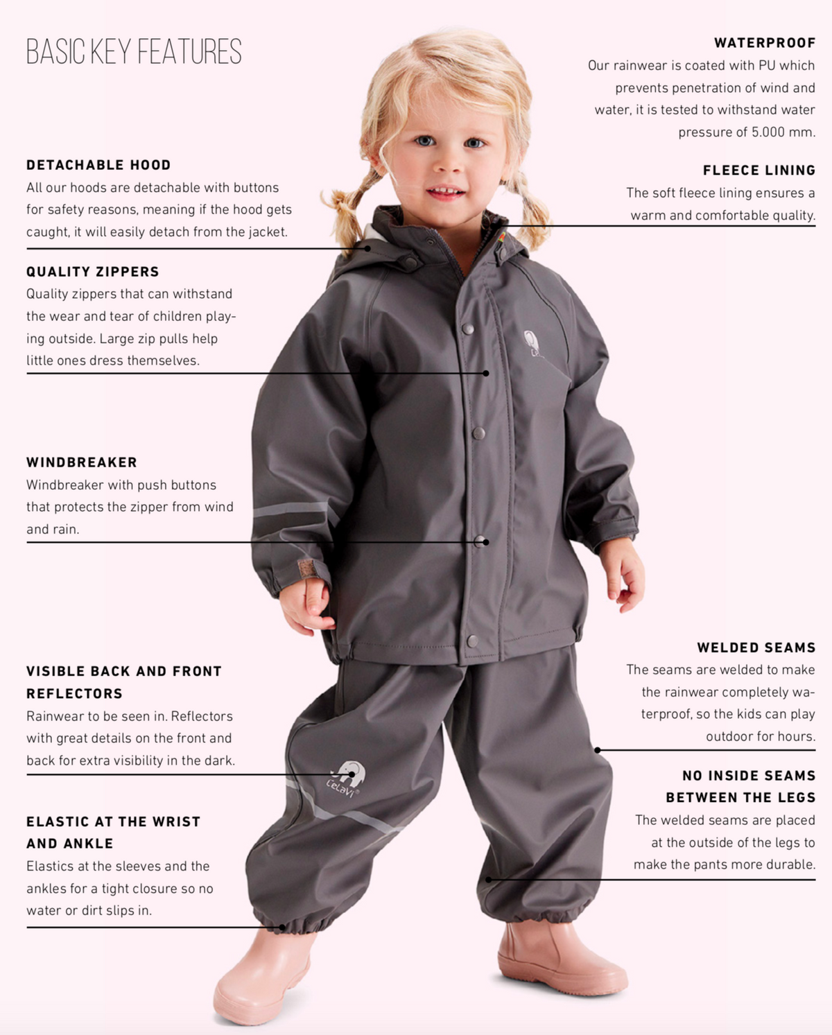 Celavi Rainwear SET Fleece Slate Gray  - Gevoerd Regenpak (2 delen) Effen Lei Blauw