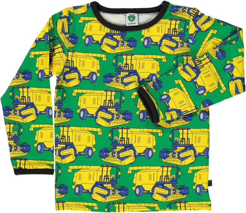 Smafolk - Longsleeve Green Yellow Combines - Groen met Gele Landbouwmachines