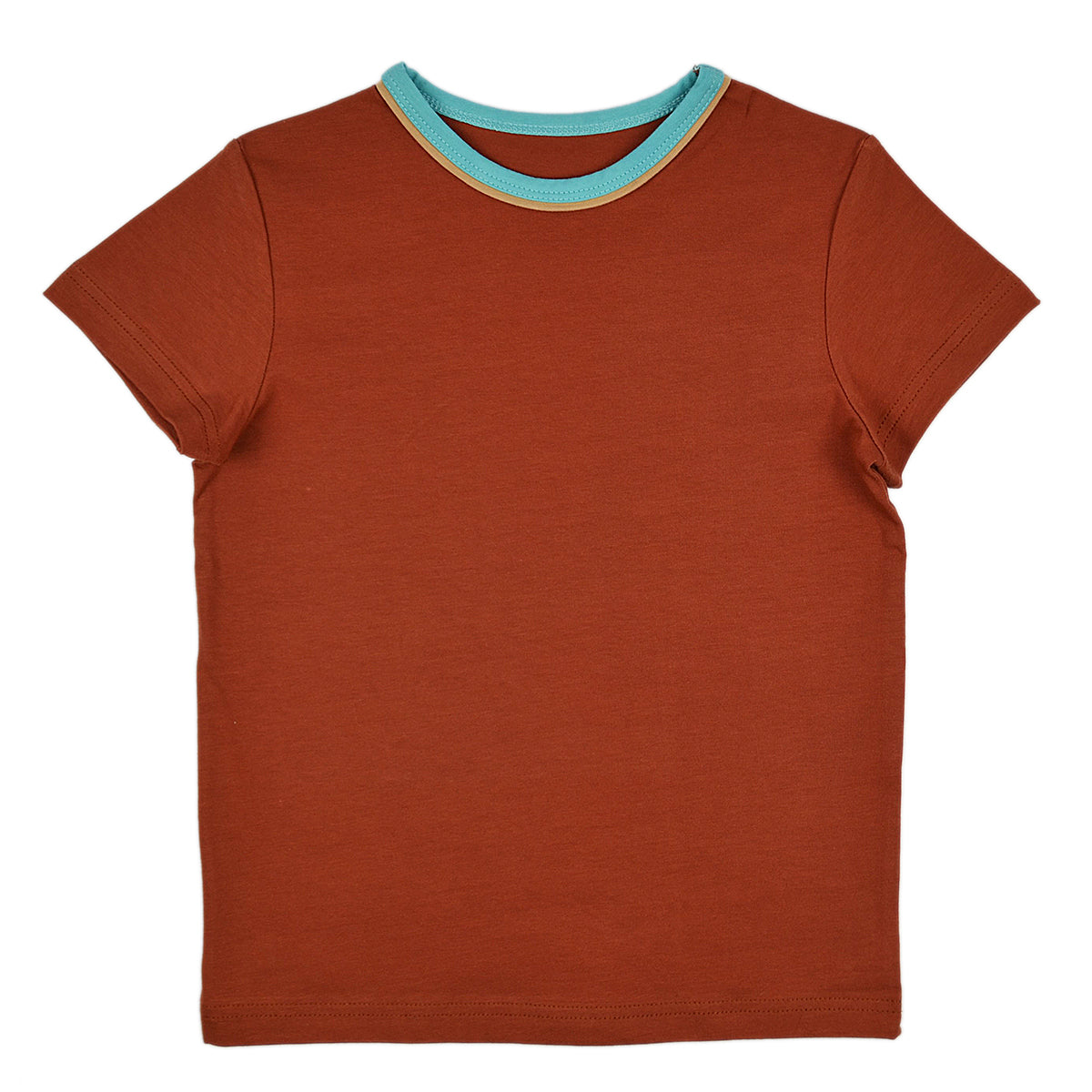 Baba Kidswear - T-shirt Boys Ginger bread  - Effen Shirt Gestreept Boordje Oranjebruin