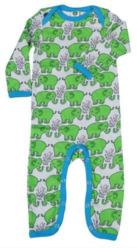 Smafolk - Jumpsuit Olifanten - Lichtblauw pak met groene olifanten