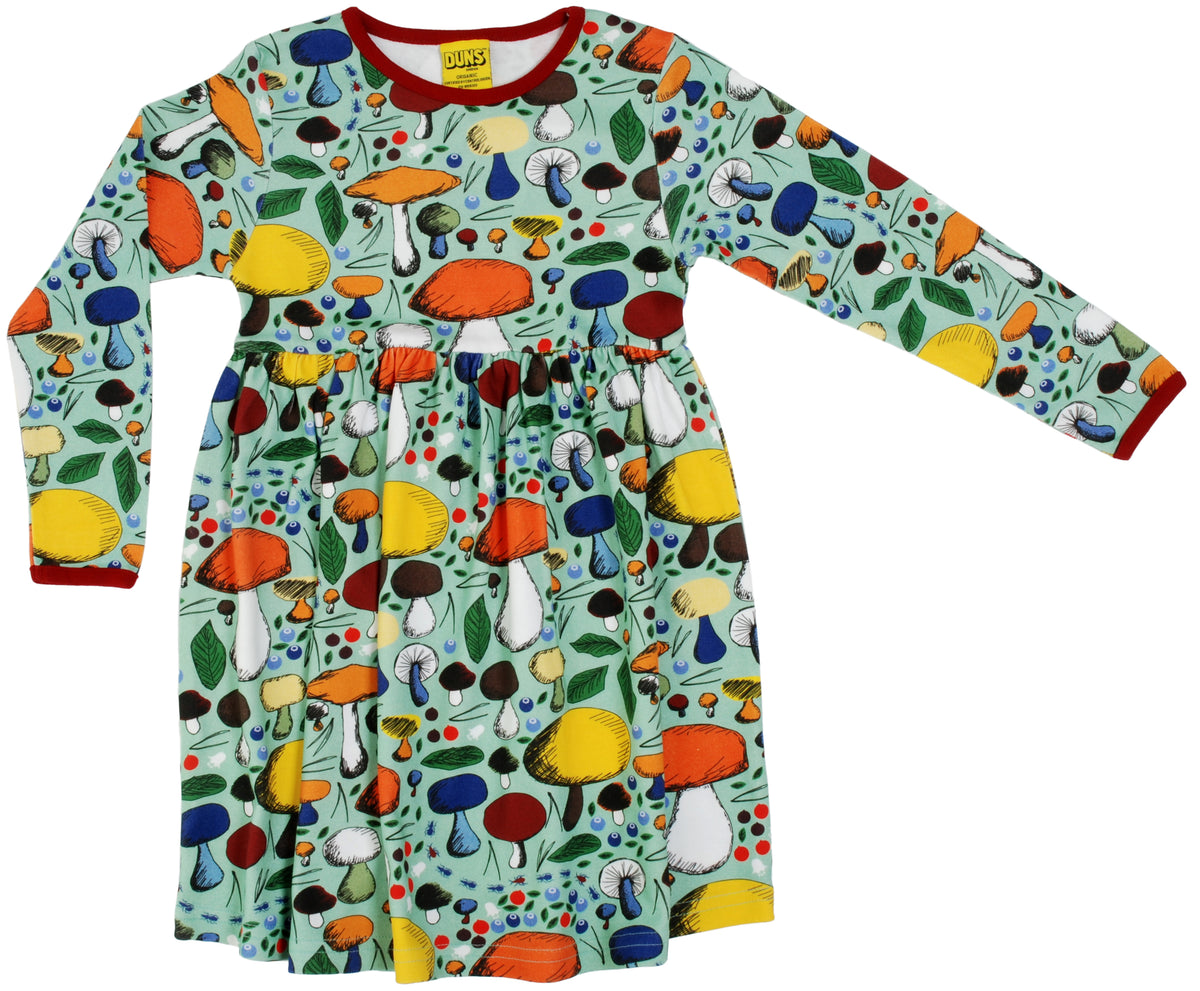 Duns Sweden - Longsleeve Gather Dress Mushroom Forest Jade - Zwierjurk Paddenstoelen