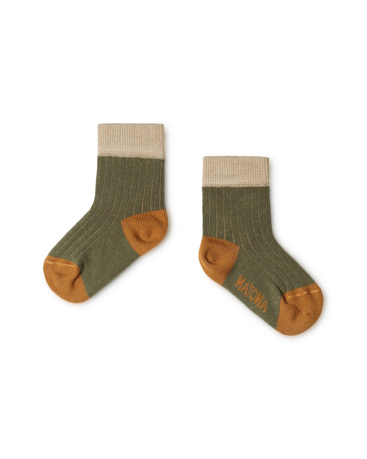 Matona Ribbed Socks Olive Colour Block - Sokken Olijf