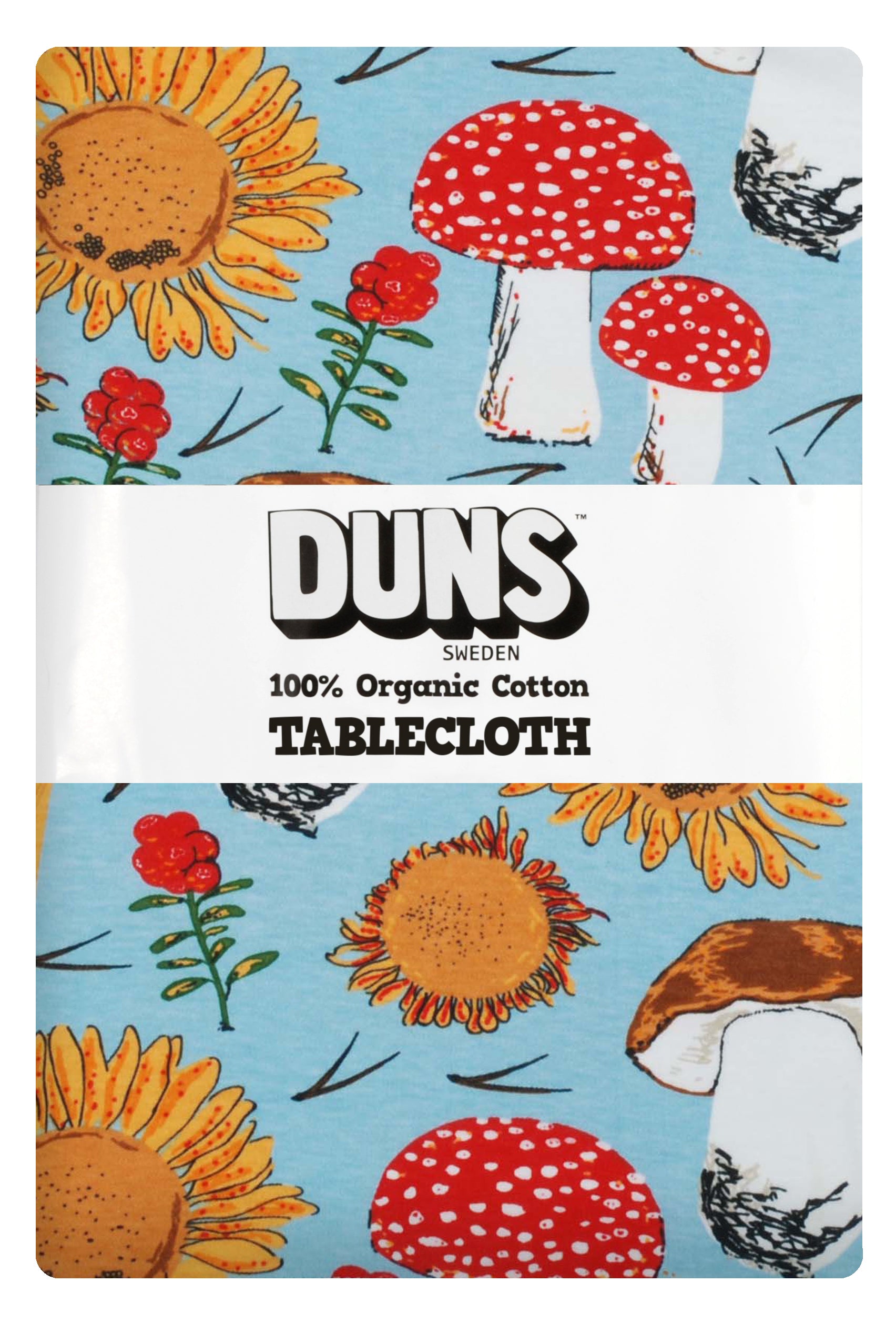 Duns Sweden Tablecloth Sunflower & Mushroom Sky Blue - Tafelkleed Zonnebloemen en Paddenstoelen